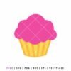 Free birthday cupcake SVG cut file with pink frosting for Cricut, Silhouette, and party craft projects