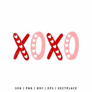 XOXO Valentine’s Day SVG with heart pattern lettering for Cricut and Silhouette crafts