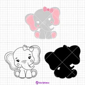 Alternative view of Cute Baby Elephant with Bow SVG