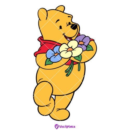 Winnie The Pooh With Flowers Svg, Cut File, Cricut, Png, Vector - Vectplace