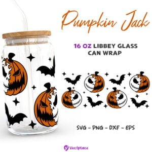 Pumpkin Jack Skellington Svg, Halloween Svg for Libbey 16oz Can Glass