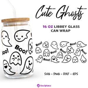 Halloween Cute Ghosts Svg for Libbey 16oz Can Glass