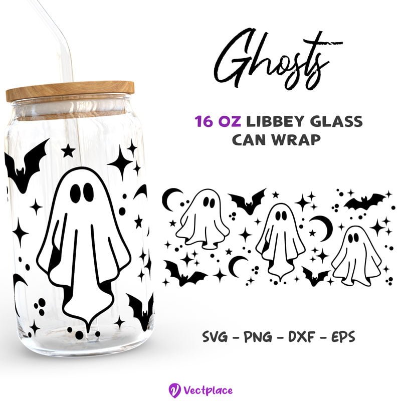 Halloween Ghosts Svg for Libbey 16oz Can Glass