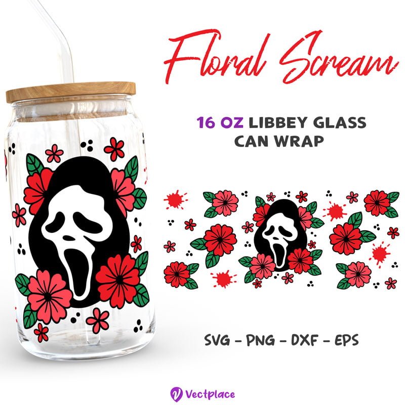 Halloween Floral Scream Svg for Libbey 16oz Can Glass