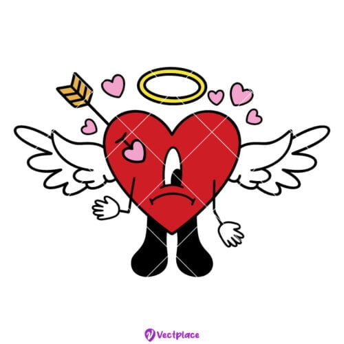 Bad Bunny Cupid Svg, Angel Heart Svg, Sad Cupid Svg, Valentine's Day 