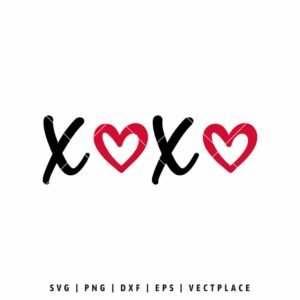 XOXO SVG with red heart icons for Valentine’s Day crafting projects