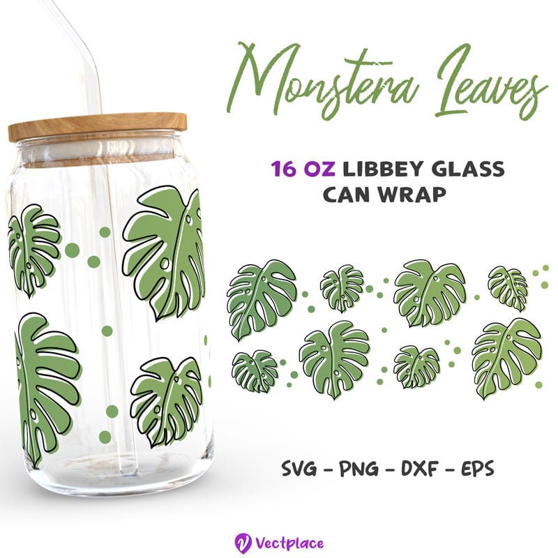 Monstera Leaves Svg for Libbey 16oz Can Glass