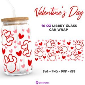Valentine's Day Minnie Mouse Svg for Libbey 16oz Can Glass