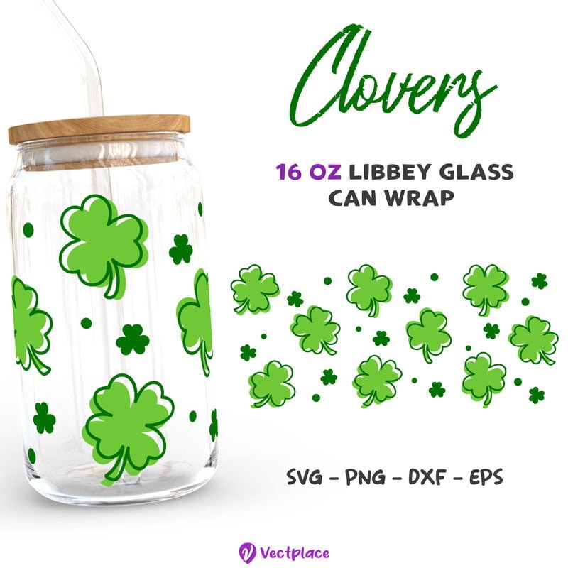 St. Patrick's Day Svg, Clover Leafs Svg for Libbey 16oz Can Glass