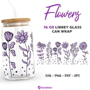 Flowers Svg for Libbey 16oz Can Glass