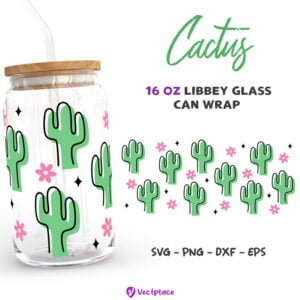 Cactus Svg for Libbey 16oz Can Glass