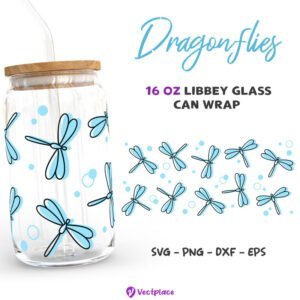 Dragonflies Svg for Libbey 16oz Can Glass