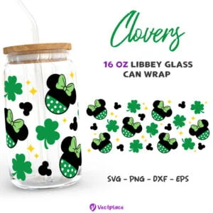 Minnie Mouse Svg, Patrick's Day Svg for Libbey 16oz Can Glass
