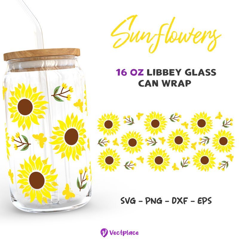 Sunflowers Svg for Libbey 16oz Can Glass