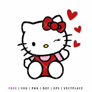 Free Hello Kitty Valentine’s Day SVG featuring a cute character with hearts, perfect for Valentine crafts and DIY projects.