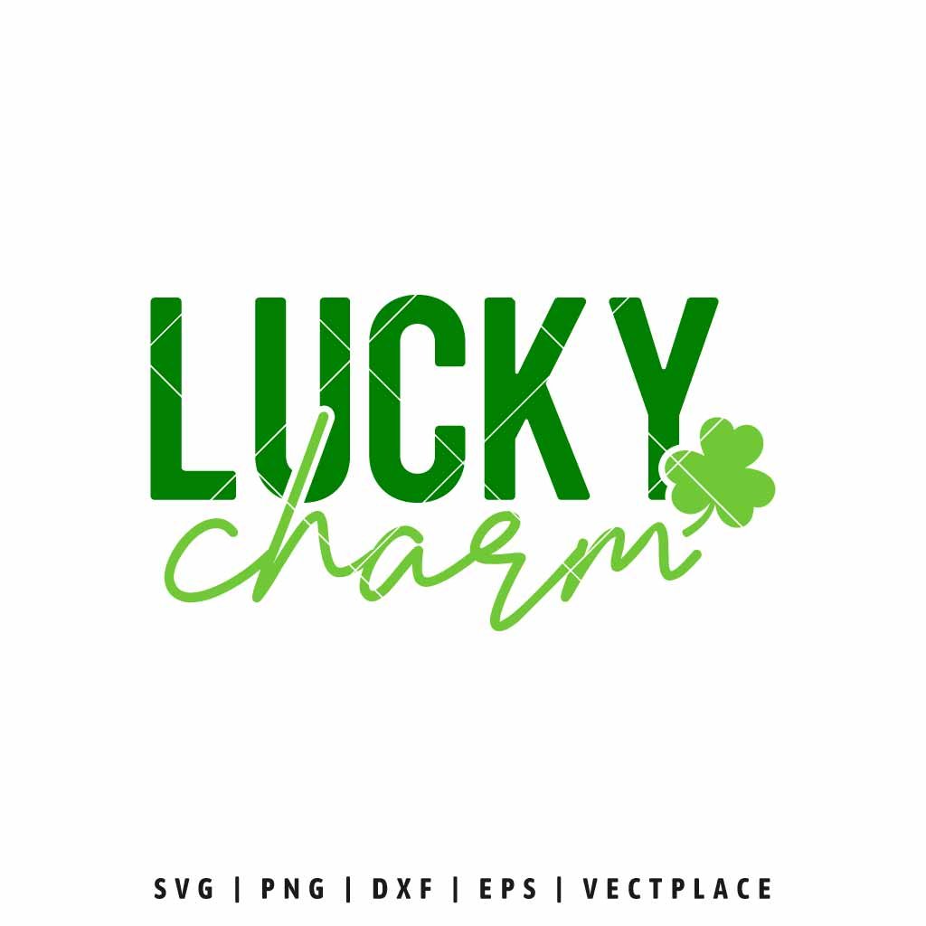 Lucky Charm SVG with green shamrock for St Patrick’s Day shirt design compatible with Cricut and Silhouette