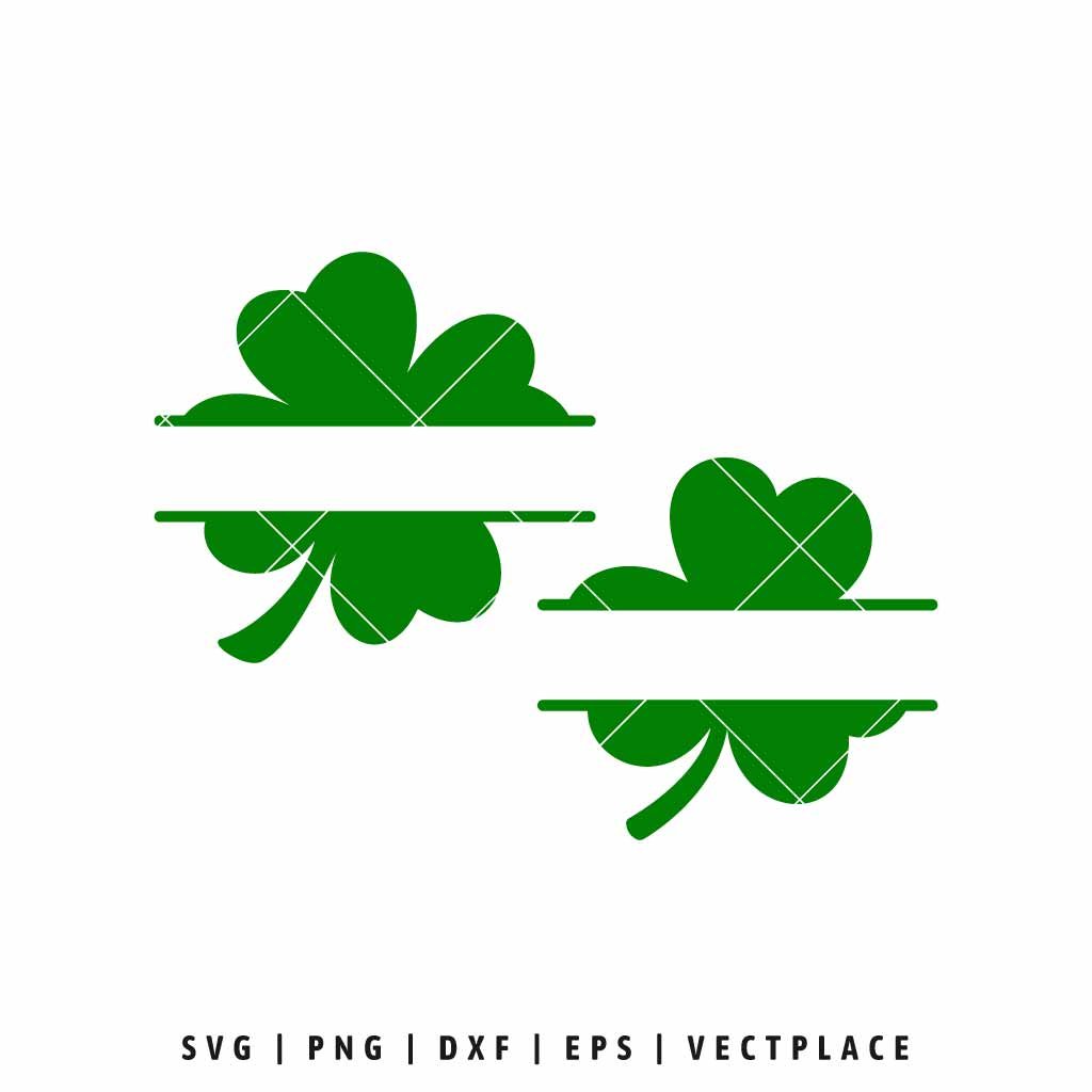 Shamrock split monogram SVG with green clover frames and space for custom name, St Patrick’s Day Cricut cut file
