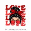 Valentine messy bun LOVE SVG with sunglasses and red accents