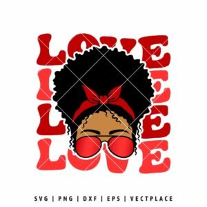 Valentine messy bun LOVE SVG with sunglasses and red accents