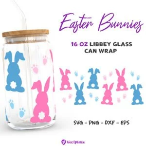 Easter Bunnies Svg for Libbey 16oz Can Glass