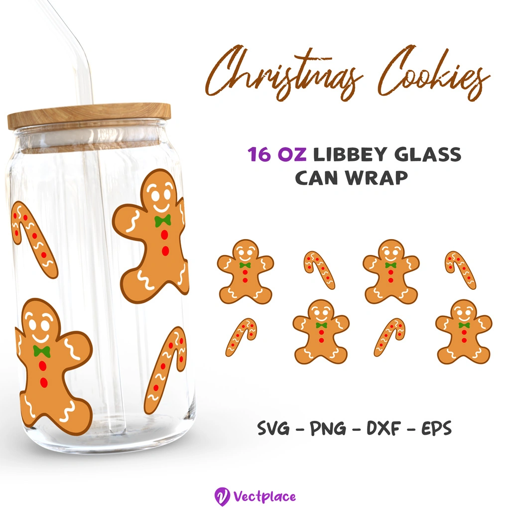 Christmas Cookies Gingerbread Svg for Libbey 16oz Can Glass