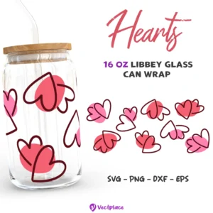 Hearts Valentine's Day Svg for Libbey 16oz Can Glass