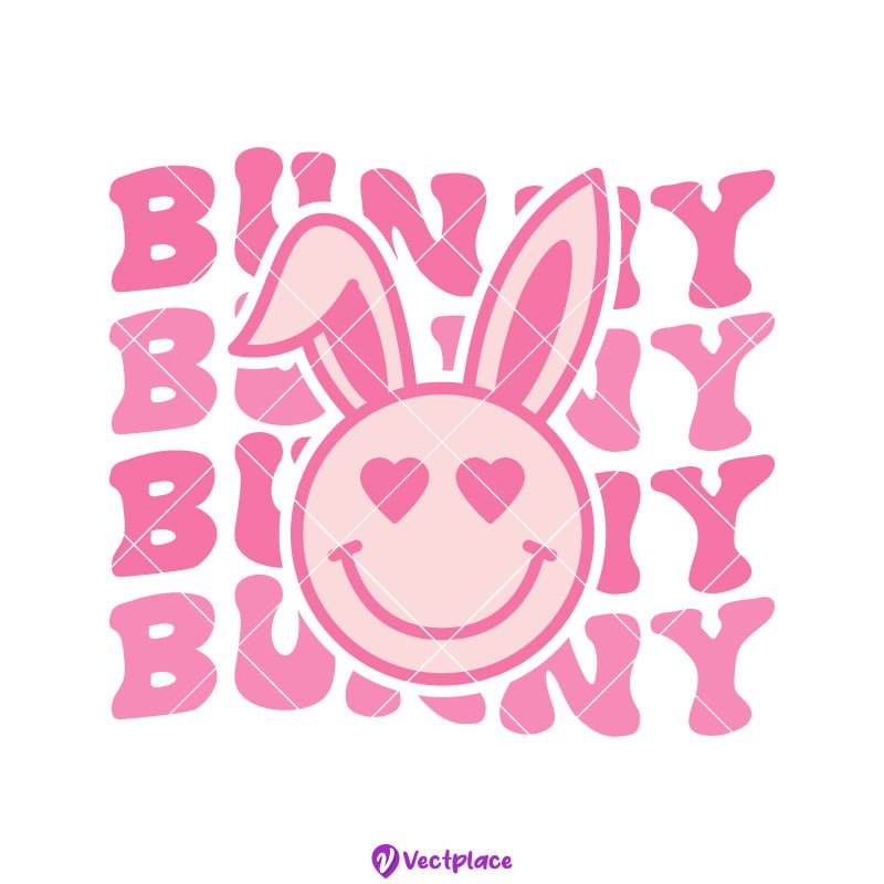 Retro Smiley Bunny Svg - Easter Cut File for Cricut, PNG and Vector