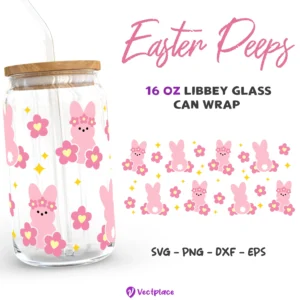 Easter Peeps Flowers Svg for Libbey 16oz Can Glass