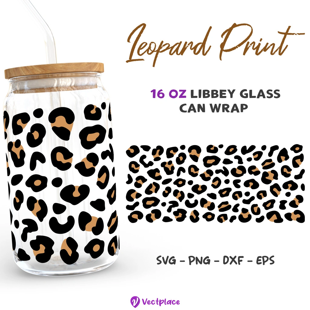 Leopard Print SVG for Libbey 16oz Can Glass