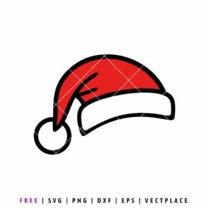 Illustration of a simple red and white Santa hat with black outline.