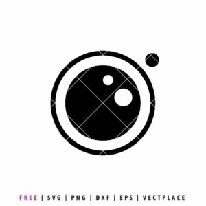 Minimalist black and white icon resembling a camera lens or an eye with a simple geometric design.