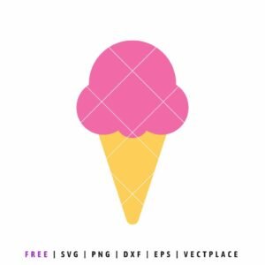 Free ice cream SVG file with pink scoop and cone design, summer dessert cut file for Cricut and Silhouette projects