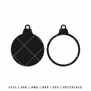 Black silhouette of two round Christmas ornaments, one solid and one hollow for monogramming.