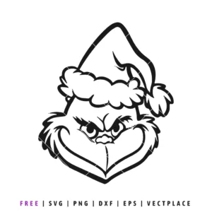 Black silhouette of the Grinch's head wearing a Santa hat, for a Christmas cut file.