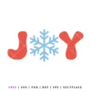 The word "JOY" with the letter O replaced by a blue snowflake in a festive red and blue color scheme.