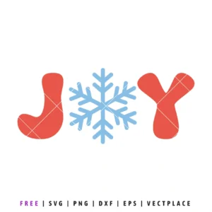 The word "JOY" with the letter O replaced by a blue snowflake in a festive red and blue color scheme.