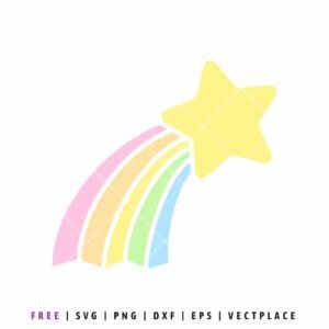 Free rainbow star SVG file with pastel colors, shooting star design for Cricut and Silhouette craft projects