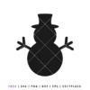 Simple black silhouette of a snowman wearing a top hat with stick arms.
