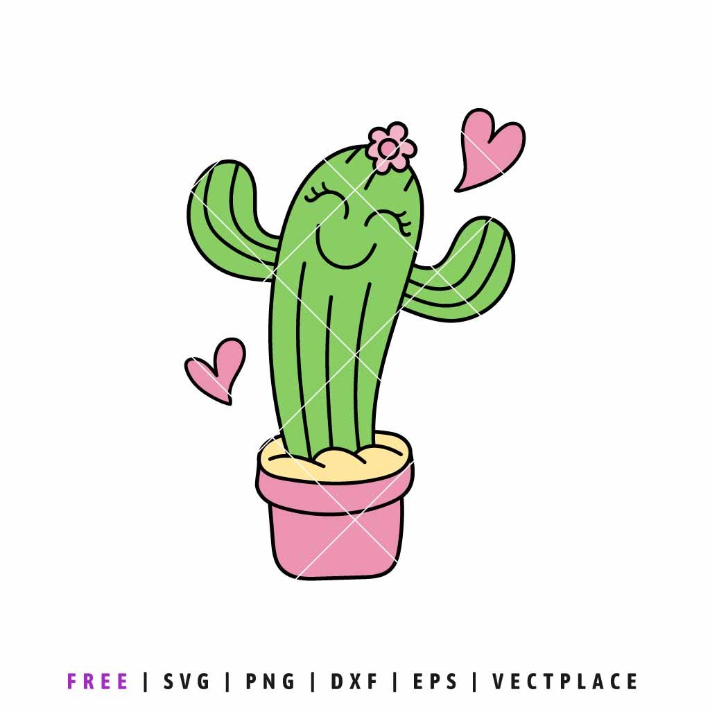 Free cute cactus SVG with hearts for Cricut and Silhouette craft projects