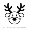 Black outline of a cute reindeer head with antlers, for a simple Christmas design.