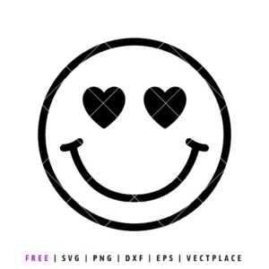 Free heart eye smiley face SVG design, love emoji style cut file for Valentine’s Day Cricut and Silhouette projects
