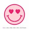Free heart eye smiley face SVG with pink retro smiley and heart eyes, Valentine’s Day design for Cricut and Silhouette crafts