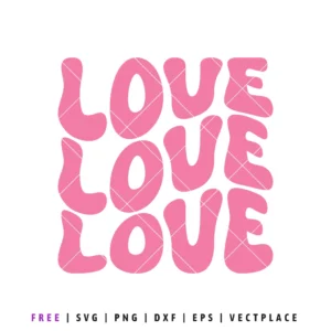 Free love stacked SVG design with pink rounded lettering, Valentine’s Day love cut file for Cricut and Silhouette projects