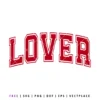 Lover varsity style SVG design in red lettering, Valentine’s Day love cut file for Cricut and Silhouette projects