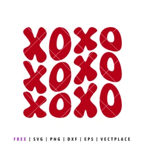 Free XOXO Valentine’s Day SVG design in red lettering, love themed cut file for Cricut and Silhouette projects
