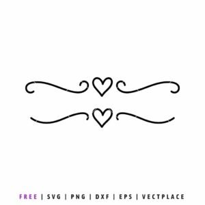 Free heart text divider SVG with decorative swirls and hearts for Cricut and Silhouette designs
