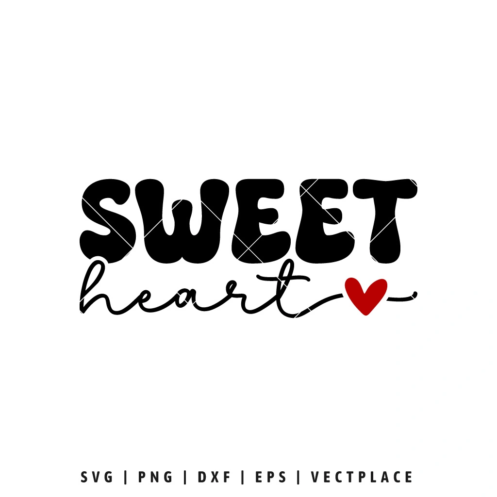 Sweet Heart SVG design with red heart, romantic Valentine's Day cut file for Cricut and Silhouette