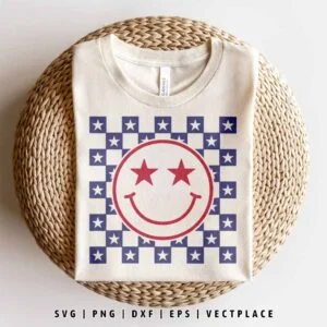 4th of July Smiley SVG | Retro Checkered SVG