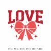 Love SVG with coquette bow and sparkles in red and pink, perfect for Valentine’s Day crafts and apparel.