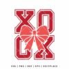 XOXO bow SVG Valentine design with bold red letters and a cute bow, perfect for t-shirts and crafts